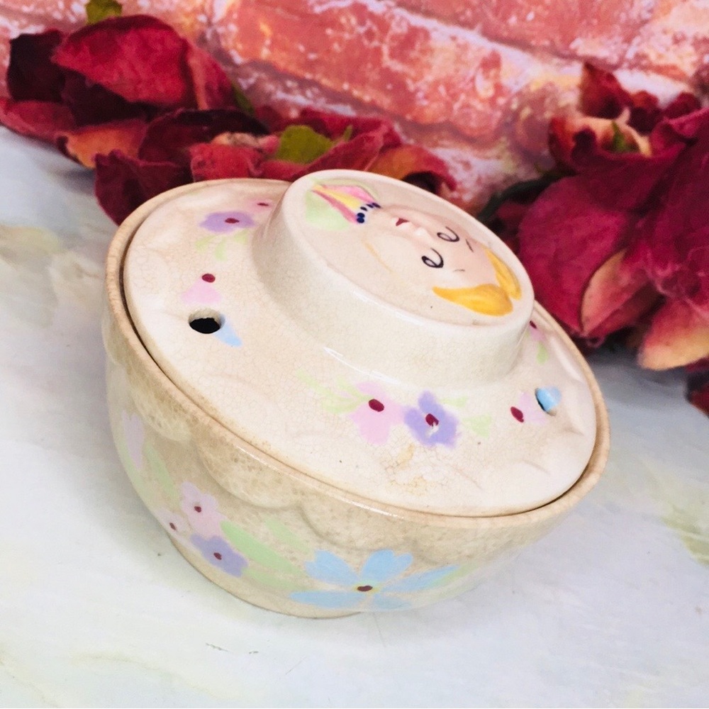 Vintage MCM  Enesco Japan Hers Lidded Vanity Jar